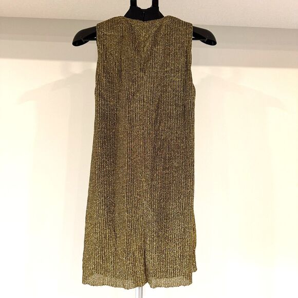 Zara Dress Gold Lurex Mock Neck Sleeveless A Line Shimmery Shift Size Small - Picture 3 of 9